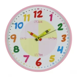 Image of Hometime Childrens Pink Teach The Time Wall Clock