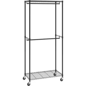 Image of VEVOR Heavy Duty Clothes Rack, Double Hanging Rods Clothing Garment Rack with Bottom and Top Storage Tier, Rolling Clothing Rack for Hanging Clothes,
