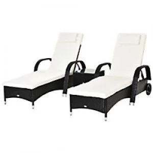 Image of Outsunny Rattan Lounger Set 862-010BK Black, Cream-White