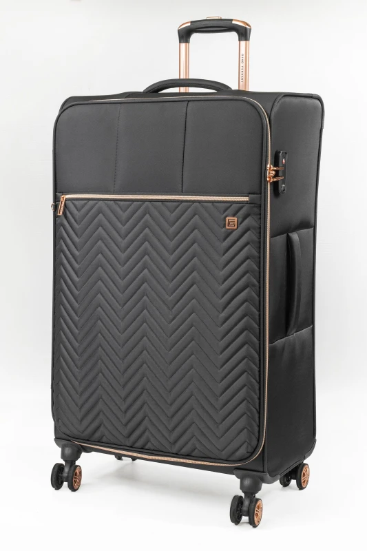 Image of Gino Ferrari Biella Soft Shell Suitcase Lightweight Hold Luggage with Tested Wheels in Black Size: Medium Black Unisex Medium