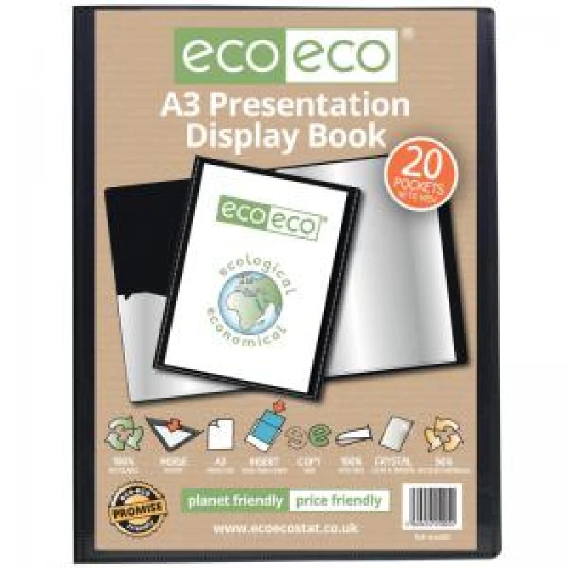 Image of Eco Eco 50% Recycled Presentation Display Book 20 Pockets A3 Black eco005-S