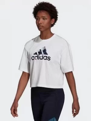 Image of adidas You For You Cropped Logo T-Shirt, Pink Size M Women