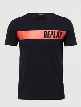 Image of Replay Foil Logo T-Shirt - Black, Size S, Men