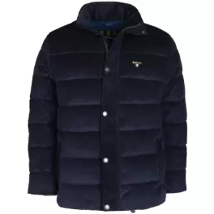 Image of Barbour Mens Crested Cord Baffle Quilted Jacket Navy/Ivy Tartan Medium