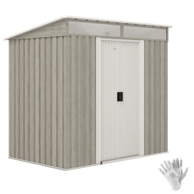 Image of Outsunny 6.5x4FT Garden Shed Lockable Metal Tool Shed Light Grey Wood Effect TJ Hughes 5063603018761