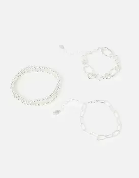 Image of Accessorize Womens Chain and Stretch Beaded Bracelets 5 Pack Silver, Size: 22cm
