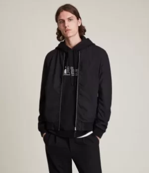 Image of AllSaints Regular Fit Minimalist Bassett Bomber Jacket, Black, Mens, Size: S