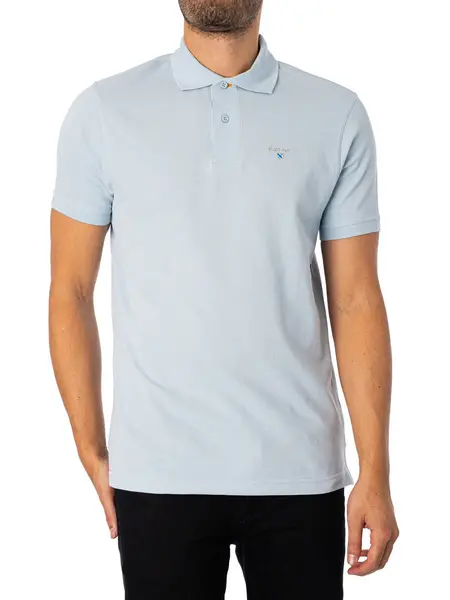 Image of Barbour Tartan Pique Polo Shirt Niagara Mist M
