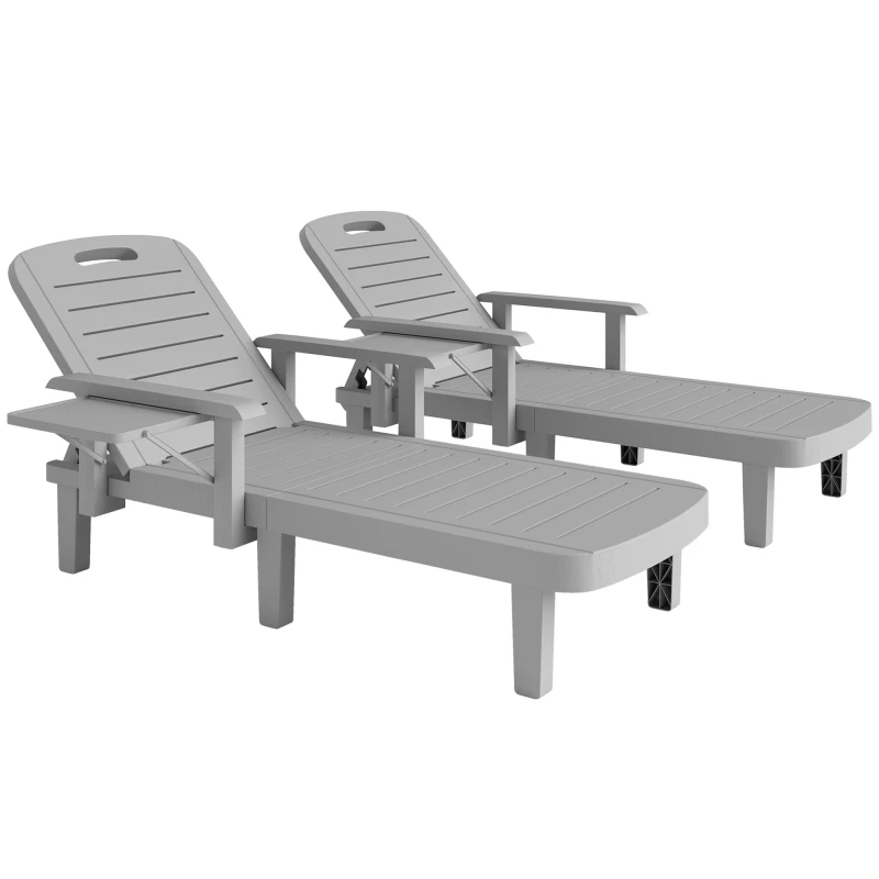 Image of Outsunny Set of 2 Resin Reclining Sun Loungers for Garden, Light Grey 84G-789V01LG
