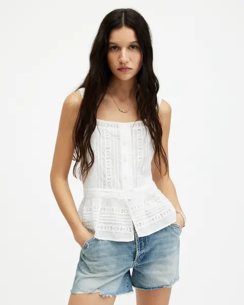 Image of AllSaints Catalina Square Neck Broderie Top