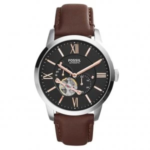 Image of Fossil Mens Automatic Brown Leather Strap Watch