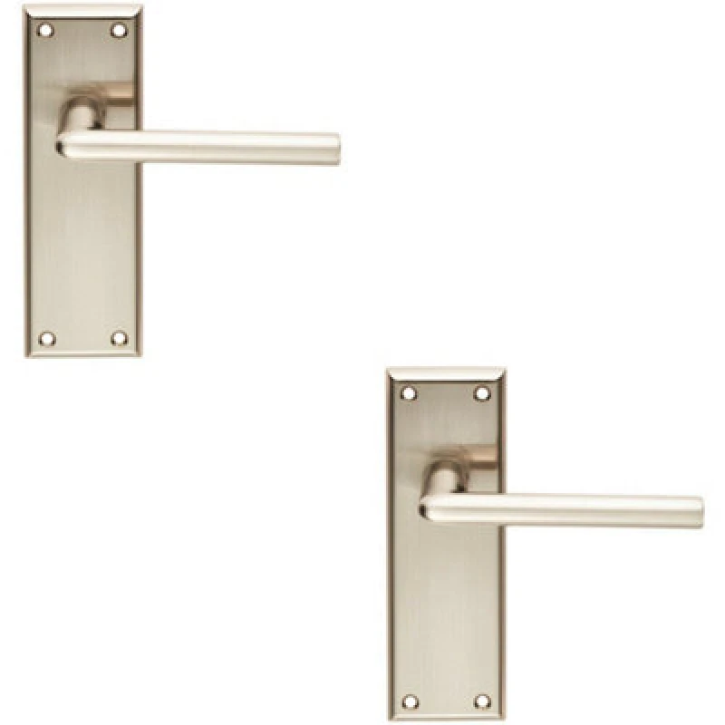 Image of Loops 2x PAIR Rounded Lever on Latch Backplate Door Handle 150 x 50mm Satin Nickel Metallics