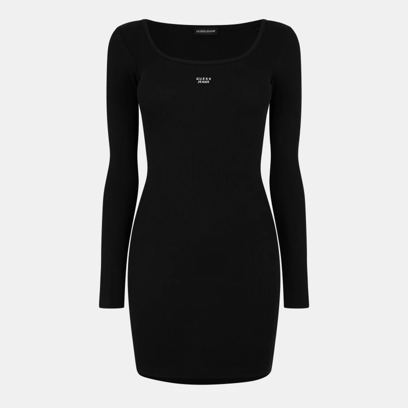 Image of Guess Womens Long Sleeve Rib Mini Dress Jet Black A996 female 10 (S)
