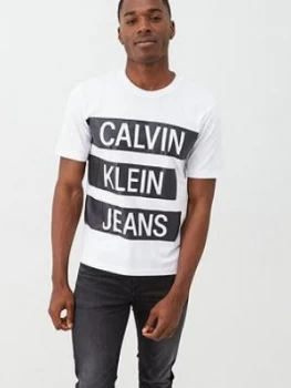 Image of Calvin Klein Jeans Stacked Institutional Logo T-Shirt - White
