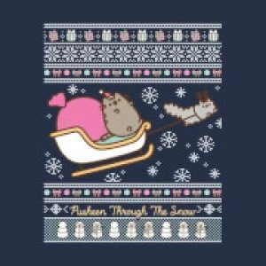 Image of Pusheen Through The Snow Mens Christmas T-Shirt - Navy - S