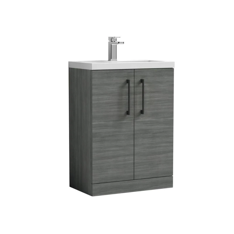 Image of Balterley Bathroom Vanity Basin Unit, Black Handles, 600mm, Wood Grey Grey Unisex