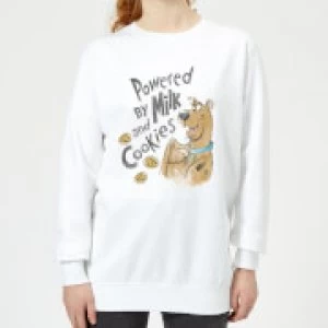 Image of Scooby Doo Powered By Milk And Cookies Womens Sweatshirt - White - M