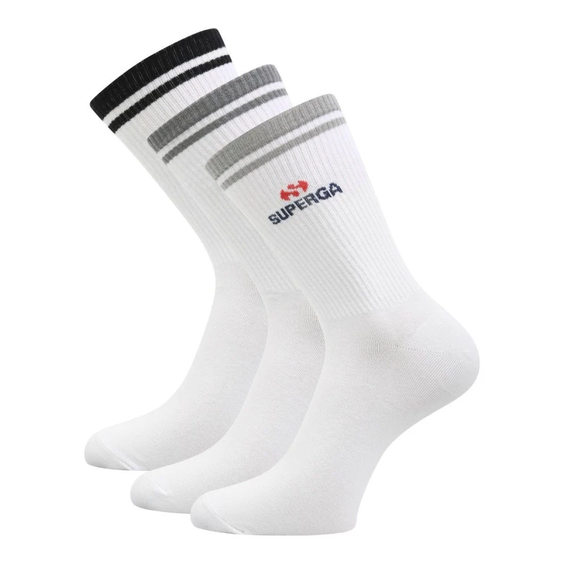 Image of Superga Mens Ribbed Knitted Socks (Pack of 3) in White Size: Medium White Male M
