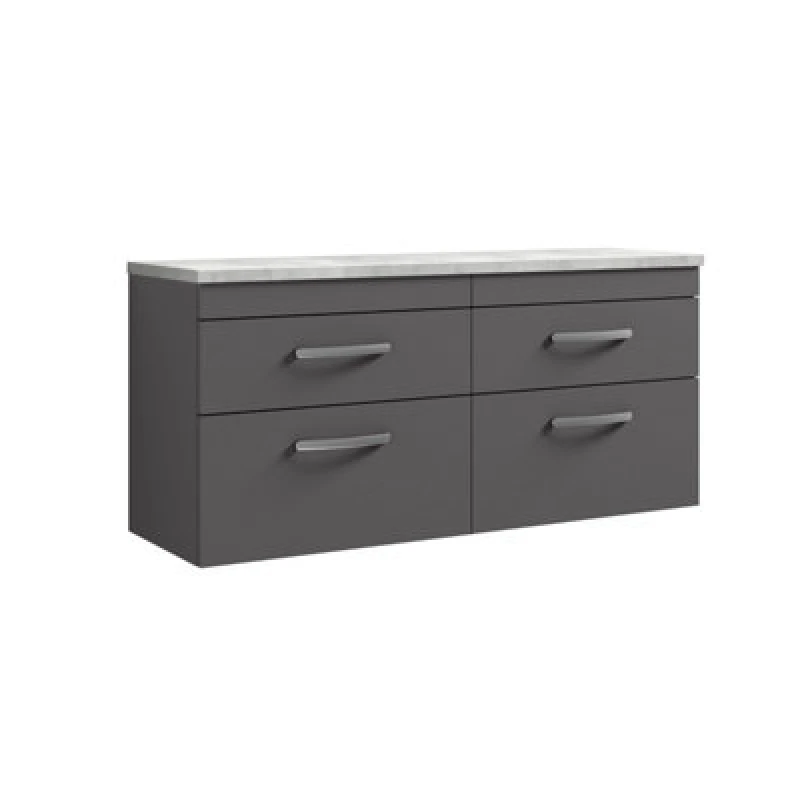 Image of Nuie Athena Wall Hung 4-Drawer Vanity Unit With Laminate Worktop In Gloss Grey, Sleek Counter Top Vanity Unit In Gloss Grey