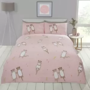 Image of Rapport - Cuddly Cute Otter Animal Duvet Quilt Cover Bedding Set with Pillow cases (Pink, Single)