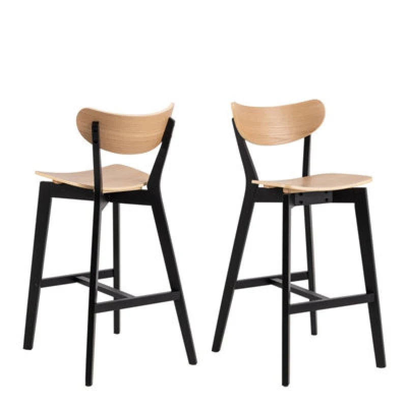 Image of Furniture To Go Roxby Bar Stool, Black And Oak Set Of 2
