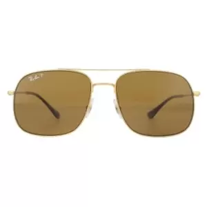 Image of Aviator Gold Rubber Dark Brown Polarized Sunglasses