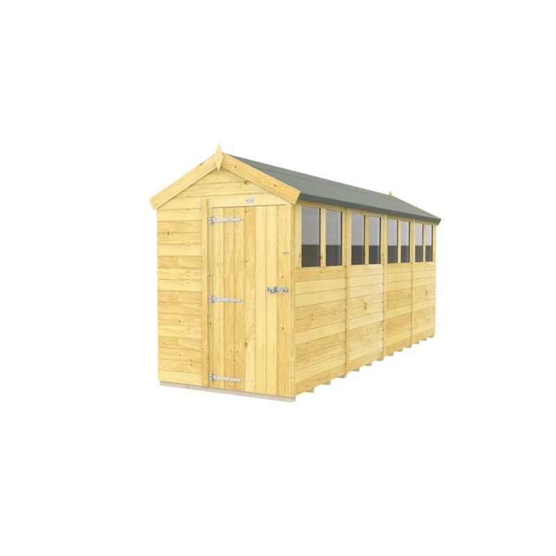 Image of Buttercup Farm 5 x 16 Feet Apex Shed - Single Door W/ Windows - L472 x W147 x H217cm in Brown Brown Unisex