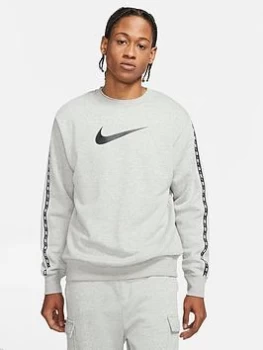 Image of Nike Repeat Swoosh Fleece Crew Sweat Top - Grey/Black, Grey/Black Size M Men