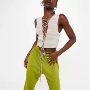 Image of I Saw It First Lace Up Knit Crop Top - Neutral