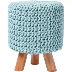 Image of Pastel Blue Tall Cotton Knitted Footstool on Legs - Pastel Blue - Homescapes