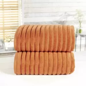 Image of Towel Set 100% Cotton Orange Spice 2 Piece Bath Sheets Ribbed New