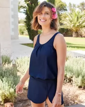 Image of Cotton Traders Womens Scoop Neck Tankini Top in Blue