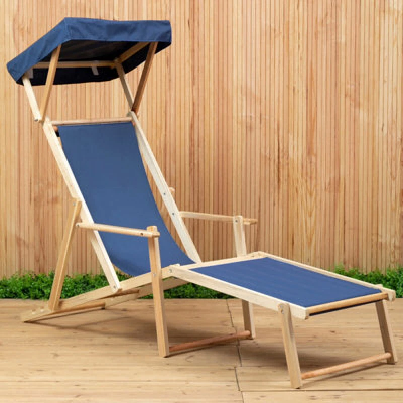 Image of Orsina Blue Lounger, Easy To Clean Lounger Chair Outdoor, Weather-Resistant Chaise Lounge, Space-Saver Sun Lounger