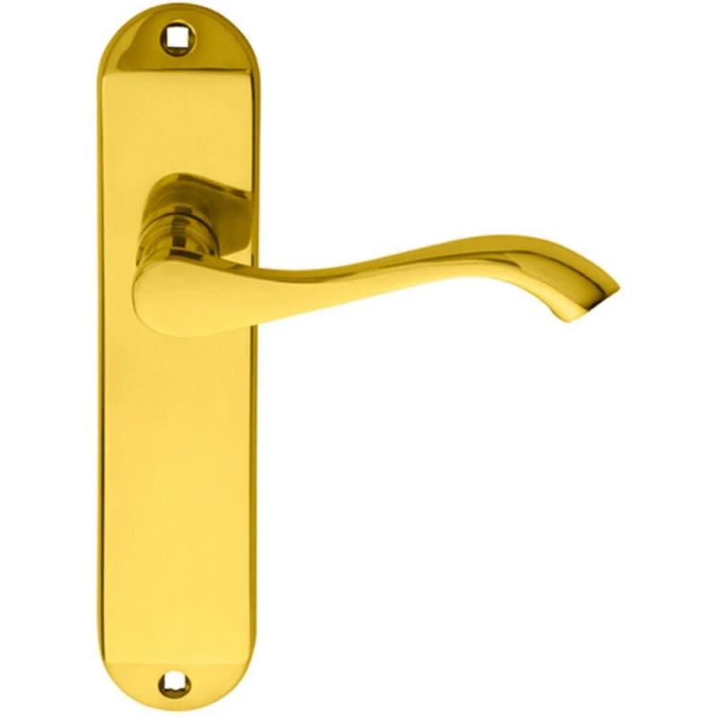 Image of Loops PAIR Curved Handle on Chamfered Latch Backplate 180 x 40mm Polished Brass Metallics