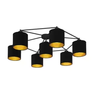 Image of Wall Flush Ceiling Light Colour Black Shade Black Gold Fabric Bulb E27 7x40W