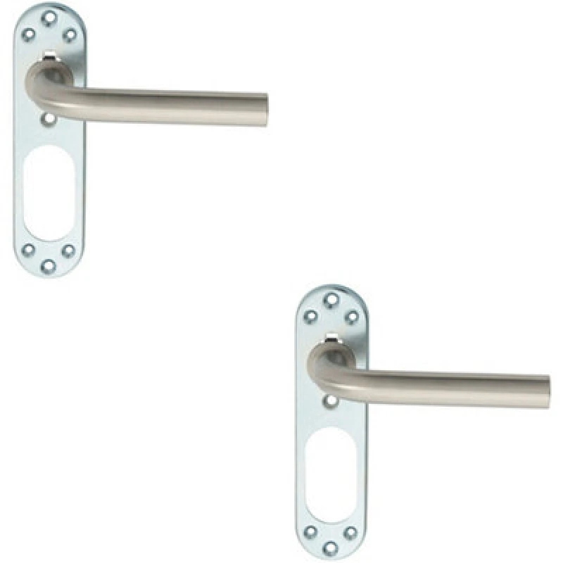 Image of Loops 2x PAIR Straight Lever on Steel Inner Backplate 168mm Door Handle Satin Steel Metallics
