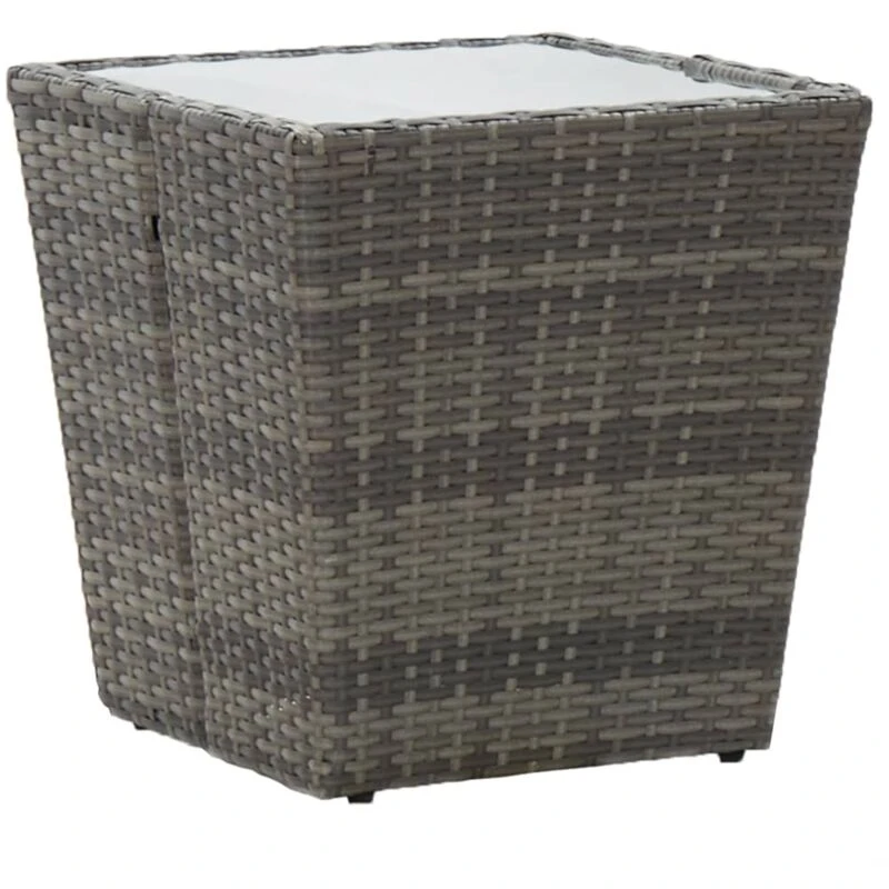 Image of VIDAXL Tea Table Grey 41.5x41.5x43cm Poly Rattan and Tempered Glass Vidaxl 8719883727462
