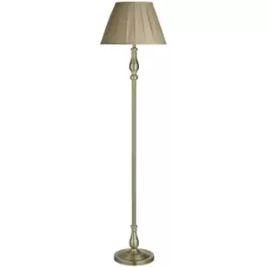 Image of Searchlight Flemish - 1 Light Floor Lamp Antique Brass with Pleated Fabric Shade, E27
