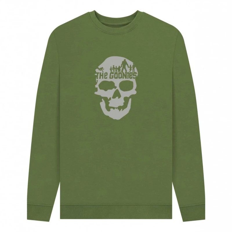 Image of The Goonies Mens Graphic Skull Sweatshirt in Khaki Size: Small Khaki Male S