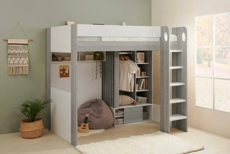 Image of Flair Hampton High Sleeper Bed with Wardrobe in Grey Size: Single Grey Unisex Single