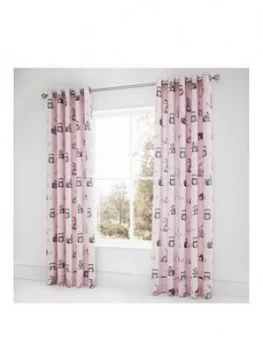 Image of Catherine Lansfield Woodland Friends Easy Care Eyelet Curtains, Pink