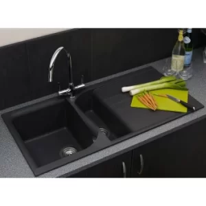 Image of Reginox Elleci EGO475 Kitchen Sink 1.5 Bowl Black Granite Inset Reversible Waste