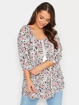 Image of Yours Gypsy Top Multi Floral, Pink, Size 22-24, Women