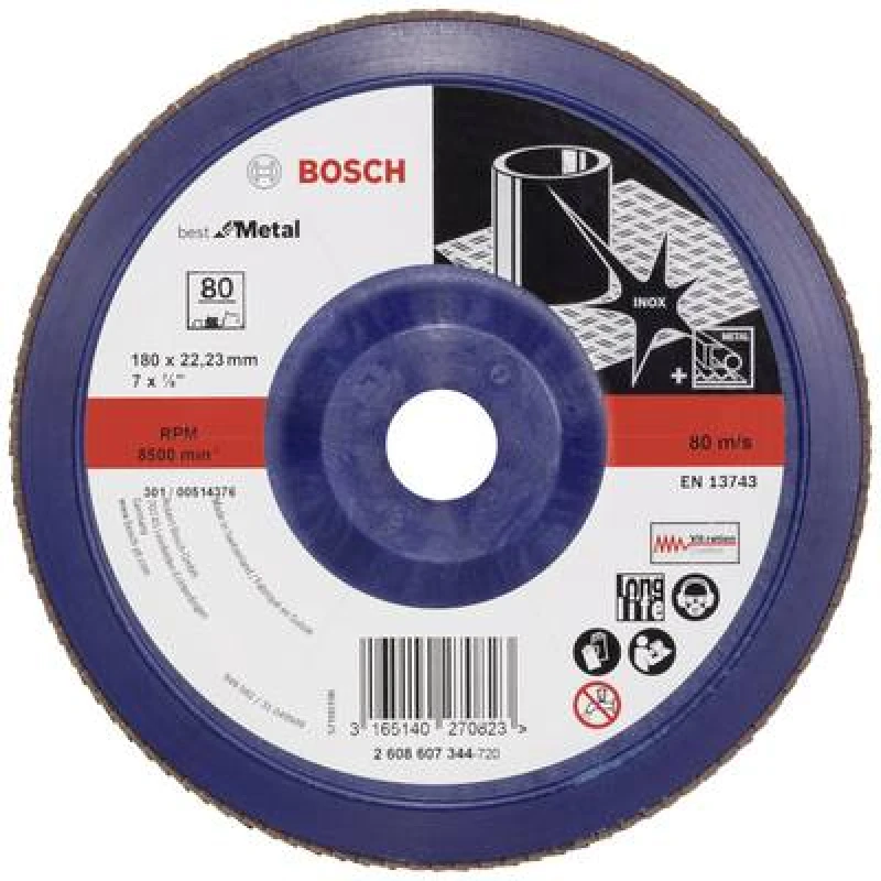 Image of Bosch Accessories Bosch Accessories 2608607344 X571 Flap disc Diameter 180 mm Bore diameter 22.33mm Steel 2608607344