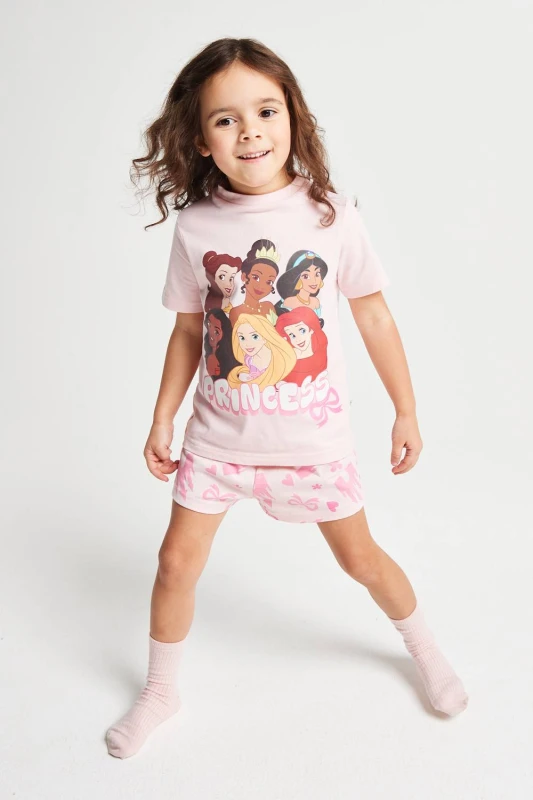 Image of Brand Threads Disney Princess Shorty Pyjama Set in Pink Size: 5-6 Years Pink Unisex 5-6 Years