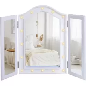 Image of Homcom - Lighted Tri-Fold Vanity Mirror Large Cosmetic Mirror w/ LED Lights White