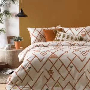 Image of Furn. Riva Inka Brick Duvet Cover and Pillowcase Set Orange, White and Blue