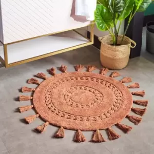Image of The Linen Yard Circle Tassel Woven Cotton Anti-slip Bath Mat Pecan