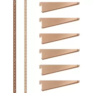 Image of Rothley Bright Twin Slot Shelving Kit 1980mm Uprights (x2) & 120mm Brackets (x6) in Copper Steel