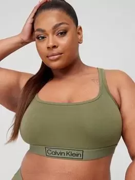 Image of Calvin Klein Plus Size Reimagined Heritage Unlined Bralette - Khaki, Green, Size 2XL, Women